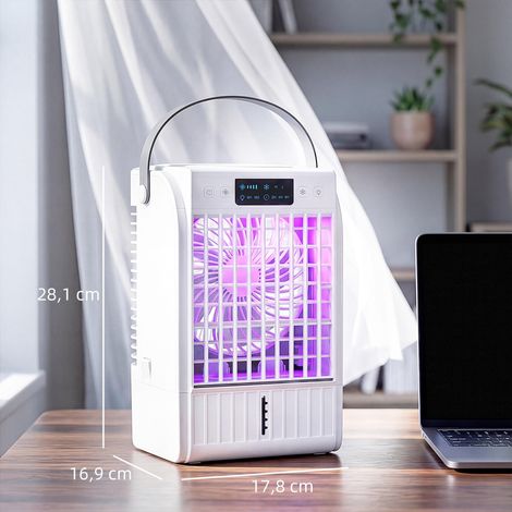 Mini climatiseur 4 en 1 avec 4 vitesses, 2 modes de brumisation, éclairage LED RGB 7 couleurs, blanc (1/5)