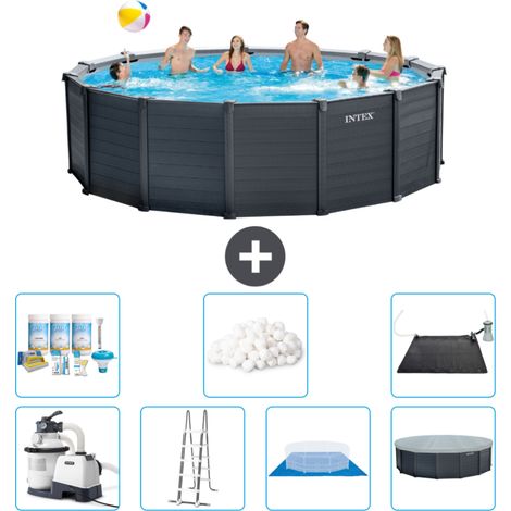 Intex runder Pool mit graphitgrauem Paneel – 478 x 124 cm – Inklusive Zubehör CB44