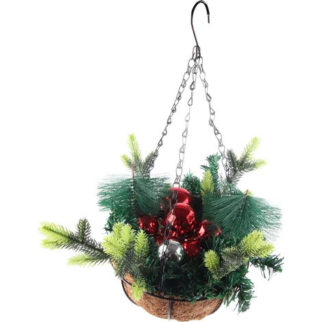 Panier suspendu de Noël artificiel décoré de pommes de pin et de guirlandes lumineuses pour les fêtes de Noël (1/5)