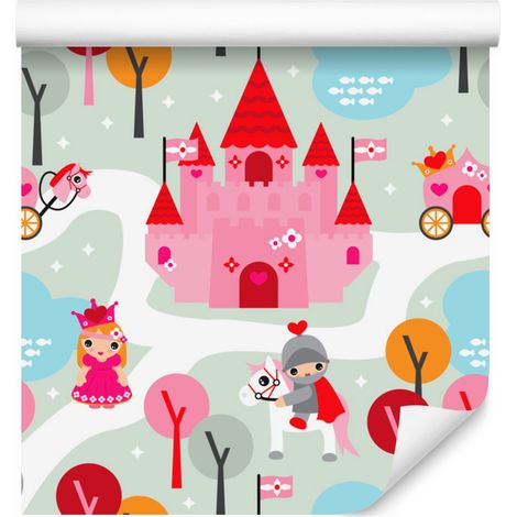 Papier peint Princesse, chevaliers, château, chevaux pour salon et chambre 50x1000 cm (1/5)