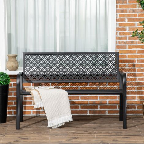 Asiento jardín con respaldo y brazos acero negro HAVRYA (1/5)
