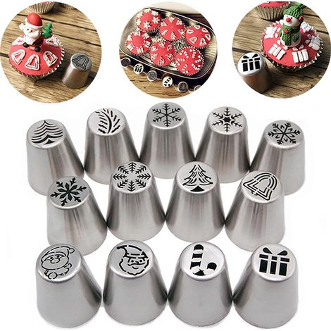 Kit de 13 douilles à pâtisserie en forme de sapin de Noël, comprenant des poches à douille, des moules et des embouts pour décorer vos gâteaux. (1/5)