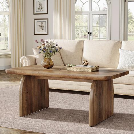 Tribesigns 120 cm Rechteckiger Couchtisch, Großer Holztisch im Bauernhaus-Stil aus MDF (Holzoptik) mit Stabilem Sockel und Abgerundeten Ecken, für Wohnzimmer, Teetisch, Einfache Montage (Braun) (1/5)