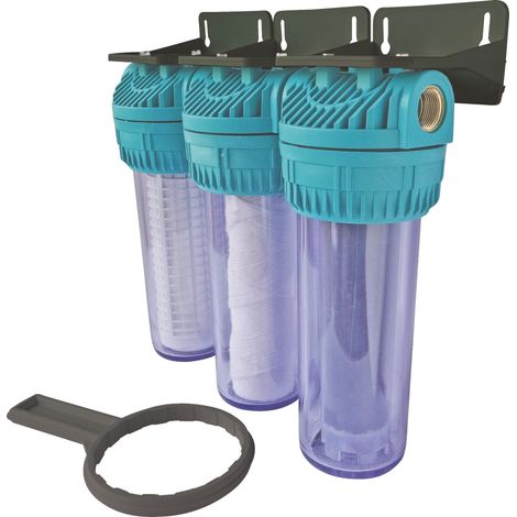 Station de filtration d'eau de pluie AquaRain – Double niveau de filtration – Pré-filtre 50µ et filtre 20µ – Compatible avec raccords Femelle 20/27 – Aquawater (1/5)