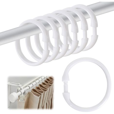 Lot de 12 Anneaux de Rideau de Douche en Plastique, Crochets pour Tringle à Rideaux, Forme O pour Porte Fenêtre (Blanc) (1/5)