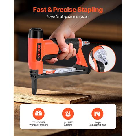 Agrafeuse Pneumatique Long Bec, Calibre 21, Compatible avec Agrafes Fil Fin Série 80 Non Incluses de Largeur Couronne 12,8 mm, de Longueur 6-16 mm, Capacité 150 PCS, pour Menuiserie, Bricolage (1/5)
