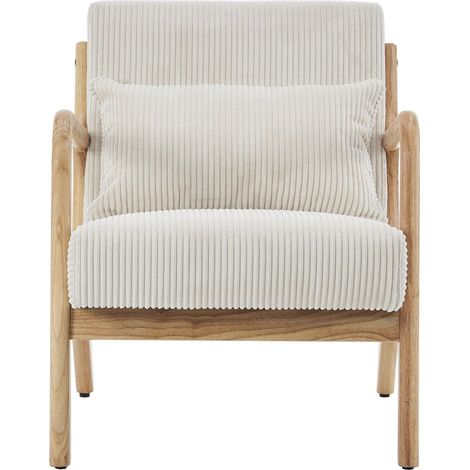 Homifab – Fauteuil relax en bois massif et velours côtelé beige – Assise large 65x58cm – Dossier incliné pour confort optimal – Charge 120kg