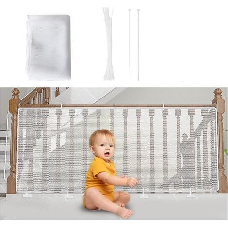 Filet de Sécurité pour Enfants, Bébé Filet de Protection pour Balcon et Escalier, 300cmx90cm CM Robuste Réglable Clôture D'escalier Barriere de Securite en Maille pour Chat et Jouet, Blanc (1/5)