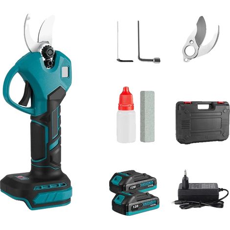 Sécateur Électrique, Moteur Sans Balais, Lames en Acier au Carbone Élevé, Avec 2 batteries (1/2)