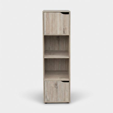 Moderne platzsparende Bücherregal mit Regalböden und Türen 30x29x120 Oreni - Eiche