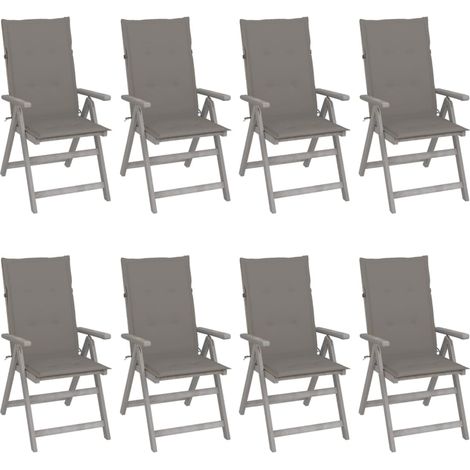 Lot de 8 Chaises inclinables de jardin avec coussins,Fauteuils d'extérieur Gris Acacia -TF64644 (1/5)