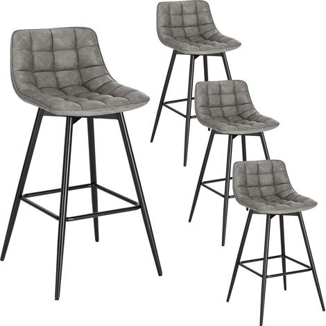 WOLTU Bar Stools Set of 4 in Faux Leather Counter Chairs with Backrests and Footrests for Home Bar Kitchen Restaurant,Dark Grey