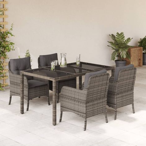 Maison Exclusive - 5-tlg. Garten-Essgruppe mit Kissen Grau Poly R