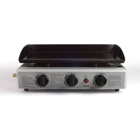 LIVOO DOC105 Plancha gaz, 7500 W, Noir et Argenté