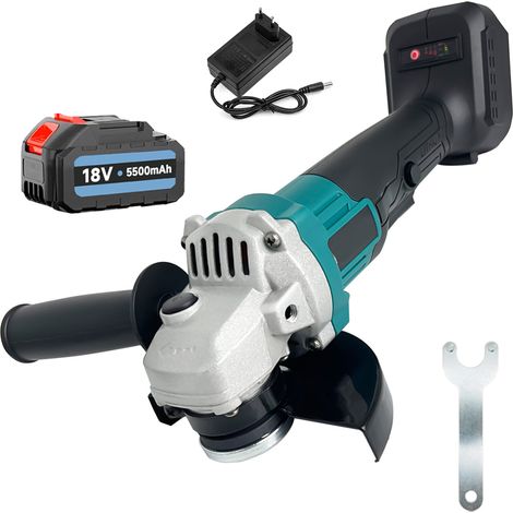 Meuleuse,Broyeur d'angle sans fil, broyeur d'angle 18V 800W 125 mm, outil de broyeur avec poignée non glissée, avec batterie 5.5A et chargeur, compatible avec la batterie Makita