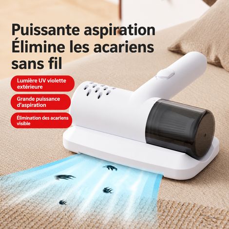 Mini aspirateur anti-acariens sans fil pour lit matelas canapé stérilisation UV silencieux ≤36 dB bac à poussière 350 g blanc – Livraison gratuite (1/5)