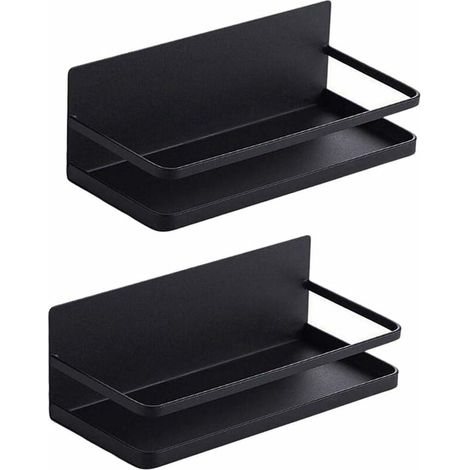 Magnetic Fridge Shelf Magnetic Fridge Spice Rack Magnetic Fridge Spice Basket for Kitchen Organizer (Black, 2packs) (1/5)