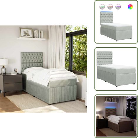 Boxspringbett mit Matratze Hellgrau 80x200 cm Samt - Boxspringbett - Samtbett - Doppelbett - LED Beleuchtung - Höhenverstellbares Kopfteil (1/5)