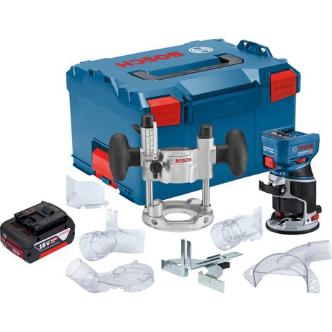 Fresatrice per bordi a batteria Bosch GKF 18V-8 Professional 18 V 8,0 mm Brushless + 1x batteria 5,0 Ah + unità di immersione + L-Boxx - senza caricabatteria