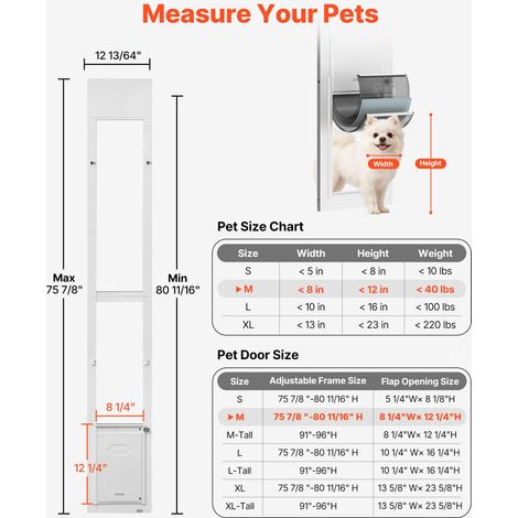 Chatière pour Porte Coulissante en Verre, Porte pour Chiens et Chats, Hauteur Réglable de 1927 à 2049 mm, Cadre en Alliage d'Alumin… (1/5)