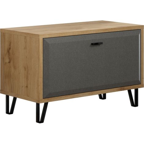 Petit meuble de rangement 1 porte chêne de Navarre et feutre gris foncé Florence 79cm (1/5)
