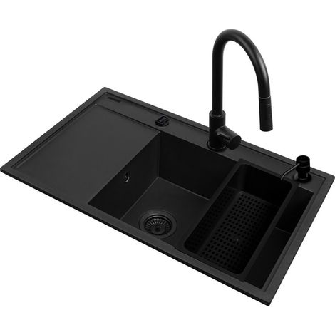 Set Fregadero PYRAMIS CAMEA (79x50) 1B 1D R + grifo IDEA Black Edition 070168502BE Volcano Negro (1/4)