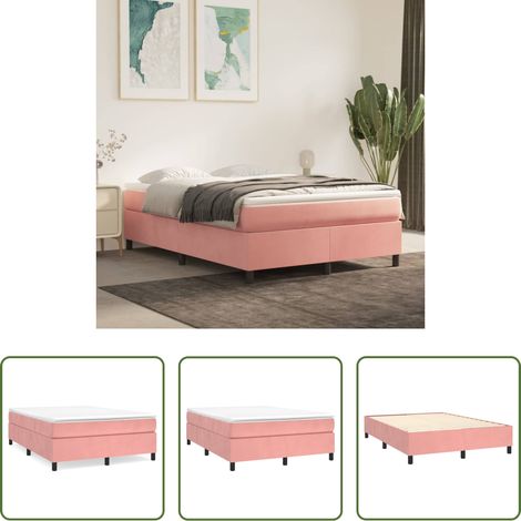 vidaXL Rosa Boxspringbett - Boxspringbettgestell Rosa 140x200 cm Samt (1/5)