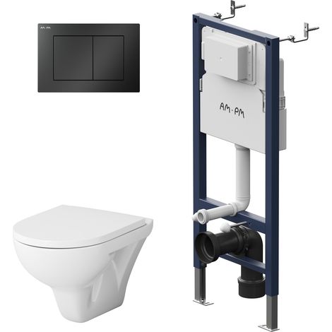 AM.PM Wand WC spülrandlos Set mit Vorwandelement Komplettset Unterputz Spülkasten Vorwandspülkasten Keramik Unterputzspülkasten Schüssel Drücke (1/5)