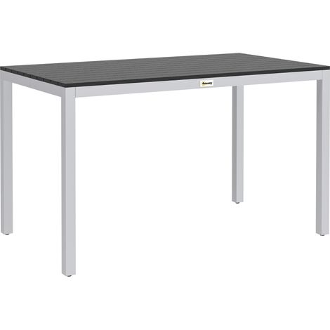Table rectangulaire à manger extérieur 120x70x72cm cadre aluminium résistant à la rouille plateau à lattes finition noire jardin 4 à 6 convives (1/5)