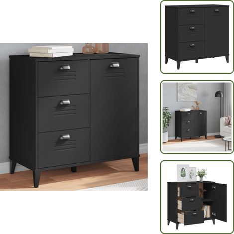Credenza con cassetti - vidaXL Credenza VIKEN Nera 80x40x80 cm in Legno Multistrato - Credenza con maniglie