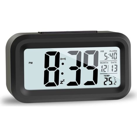 Digitaler LCD-Wecker, Reisewecker mit Temperaturanzeige, Datumsanzeige und Schlummerfunktion, geräuschloser Digitalwecker für Schlafzimmer, Büro und Zuhause (1/5)