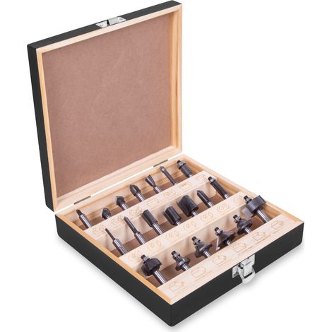 VONROC Lot de fraises de défonceuse – acier YT9 haute qualité – diamètres de tige 8mm 20 pièces Dans une luxueuse boîte en bois (1/2)