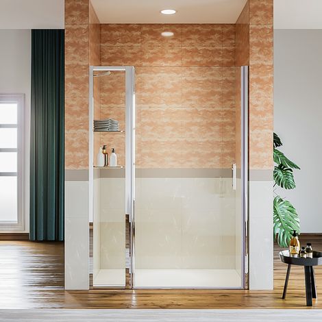 Porte de douche pivotante en niche avec paroi de supplémentaire fixe - 120 x 185 cm (porte fixe avec étagères 30 cm) (1/5)