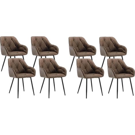 WOLTU 8x Dining Chairs Faux Leather and Metal Legs for Lounge, Office, Dressing Table - Dark Brown