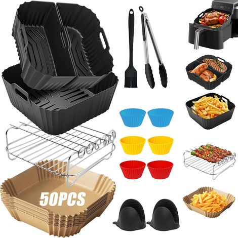 19 Accessoires Friteuse À Air, Moule Silicone, Grille Inox, Papier Cuisson, Pour 4,5-8L (1/5)