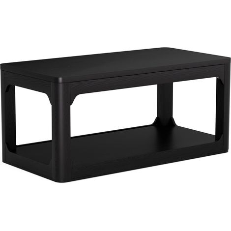 Table basse noire 100 x 50 x 44,5 cm avec deux étagères, plateau de 3 cm d’épaisseur (1/5)