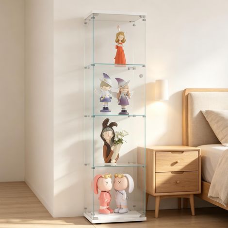 Vitrine à quatre niveaux – Vitrine multifonctionnelle – Verre trempé – Blanche – Anti-basculement (1/5)