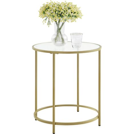 Vasagle – Table d’appoint ronde en verre trempé – Armature métallique dorée – Pieds réglables pour stabilité – 50x50x55 cm – LGT20G