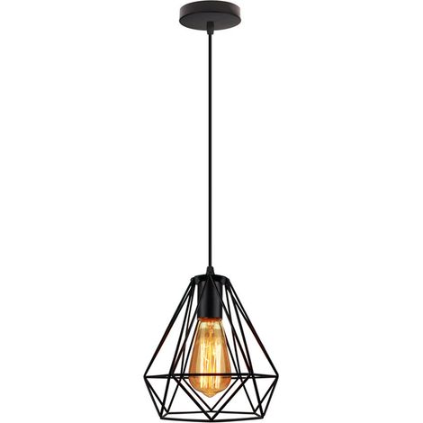 Métal Diamant 20CM Lustre Industriel Vintage Lampes Suspendues Rustique Plafonnier Moderne Pour Loft Café Salle À Manger Décoration Intérieure Noir