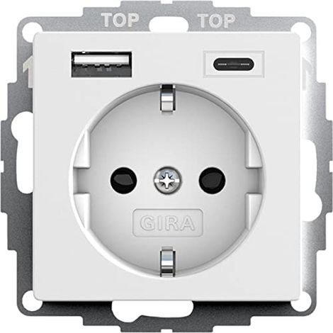 GIRA 245927 PRISE DE COURANT SCHUKO USB AVEC PROTECTION CONTRE LES CONTACTS 2 PRISES TYPE A (MAX.2,4 A) TYPE C (MAX.3A) SYSTEM 5