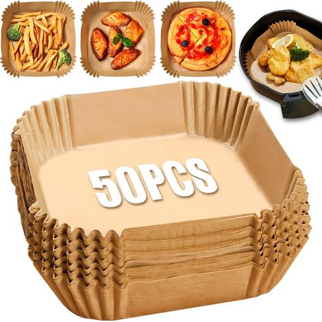 50 Feuilles de cuisson, Papier sulfurisé carré, Antiadhésif étanche, Pour friteuse à air 3L-5L