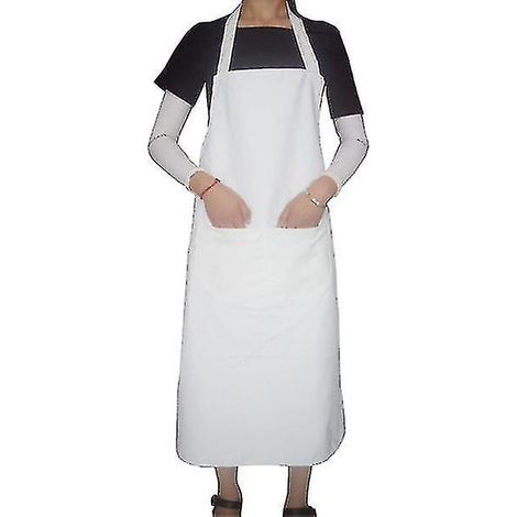 Lot de 2 tabliers de cuisine blancs, longs, sans manches et imperméables. (1/4)