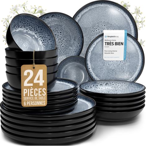 Service de table en grès Ibiza, 24 pièces, pour 6 personnes, gris-bleu