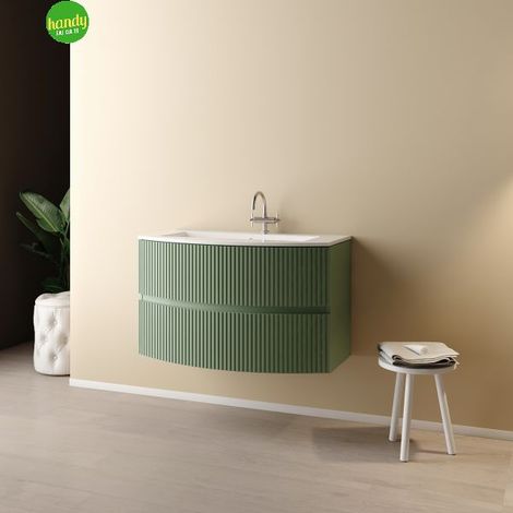 Mobile bagno sospeso  curvo senza specchio modello santi 90cm base sospesa -lavabo - verde salvia -specchio escluso MOBO (1/4)