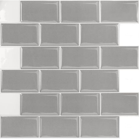 AUFUN 10x Dalle,Carrelage Adhesif Mural Salle de Bain,Plus épaisse,Crédence adhésive pour Cuisine,Version Plus Adhésive,30x30cm - Gris (1/5)