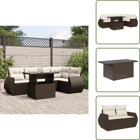 6-tlg. Garten-Sofagarnitur mit Kissen Braun Poly Rattan - Garten Sofagarnitur - Garten Sofagarnituren - Outdoor Sofagarnitur - Sofagarnitur Terrasse (1/5)
