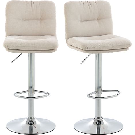 HOMCOM juego de 2 taburetes de bar giratorios, tapizados de lino con altura ajustable 64-86 cm, respaldo, reposapiés, asiento acolchado, base de acero