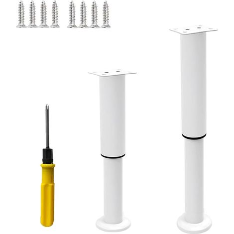 2 x Adjustable Bathroom Furniture Legs, Bed Base Legs for Sofa Table Legs, Adjustable Metal Furniture Legs with Screws and Screwdriver (White, 25-42 cm) (1/5)
