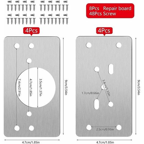 Reparaturplatte für Schrankscharniere mit Loch, 8 Reparaturhalterungen, Montageplatten mit 48 Schrauben, Scharnier-Reparaturset für Holz, Möbel und Regale (1/3)