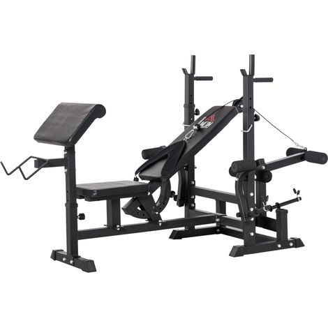 Weight Bench, 6 in 1 Adjustable Bench Press with Leg Etension, Barbell Rack, Preacher Curl Pad, Resistance Band, Multi--Function Home Gym Equipment for Strength Training Weightlifting (1/5)